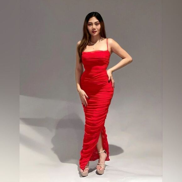 House of CB Fornarina Maxi Red Dress Tank Organza Bodycon Backless Mesh Size XS - Picture 10 of 17